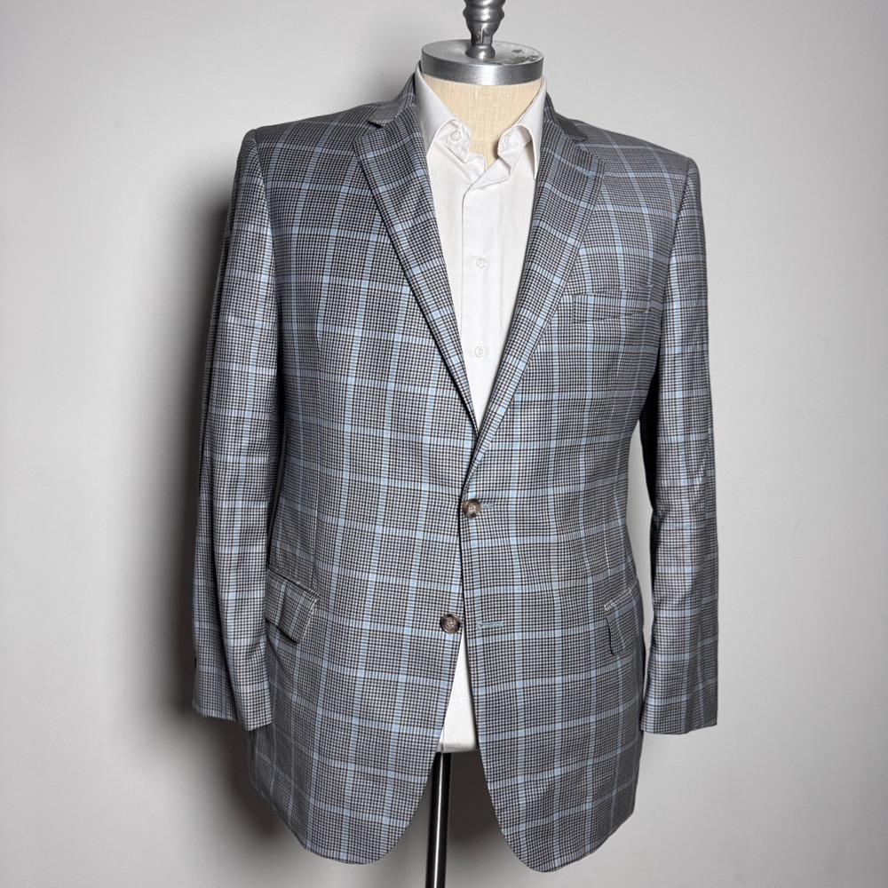 Brooks Brothers Sport Coat Mens 48L Blue Grey Plaid Reda Wool Madison Fit